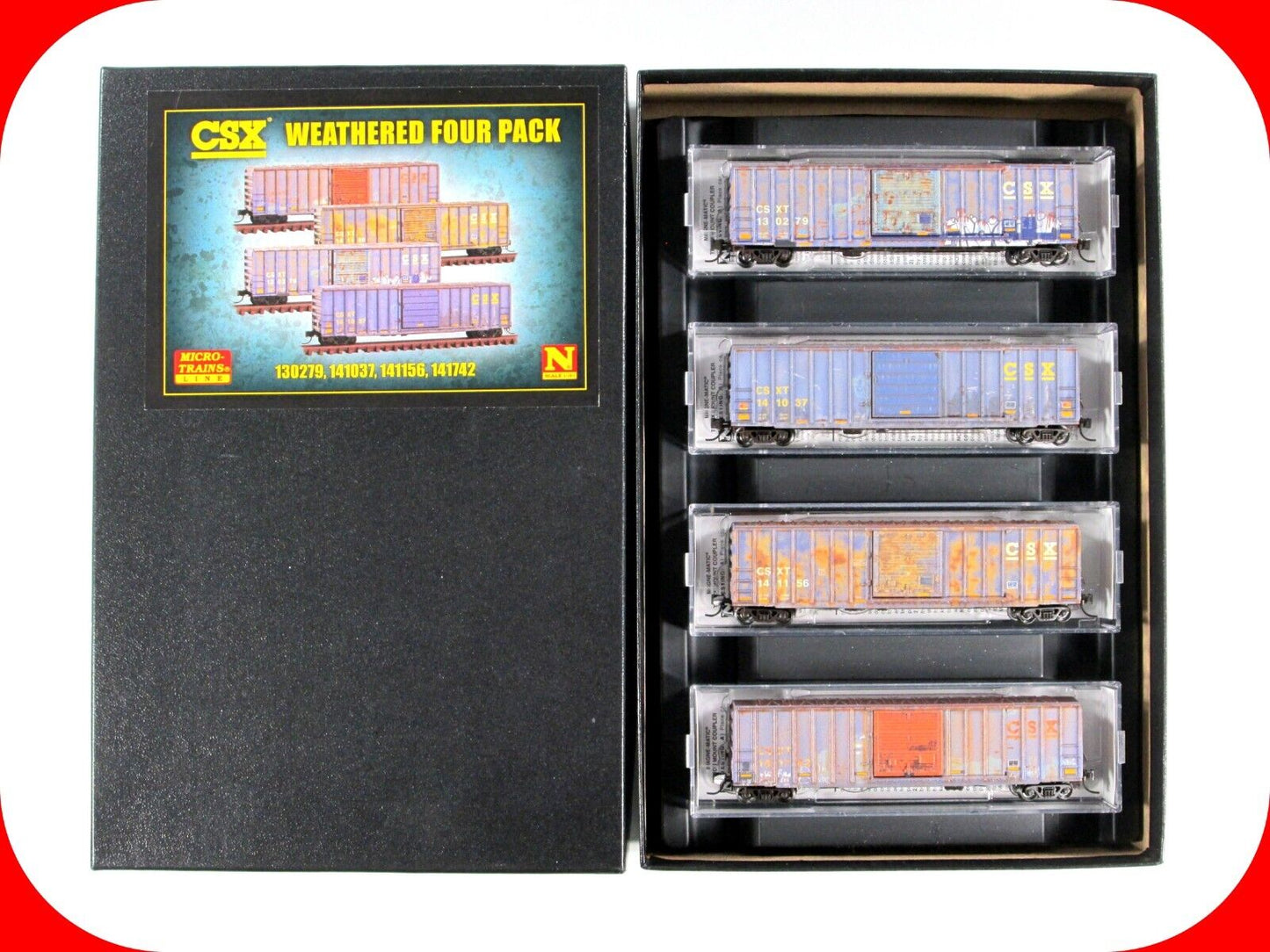 N Scale *CSX* Weathered & Graffiti 50' Box Car 4-Pack Set -Micro Trains 99305980