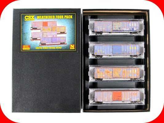 N Scale *CSX* Weathered & Graffiti 50' Box Car 4-Pack Set -Micro Trains 99305980