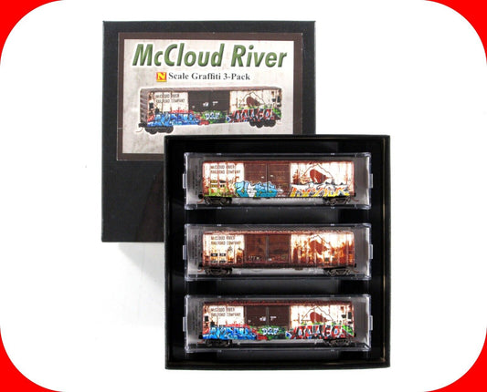 N Scale ***McCLOUD RIVER*** Weathered Box Car 3-Pack Set - Micro Trains 99305400