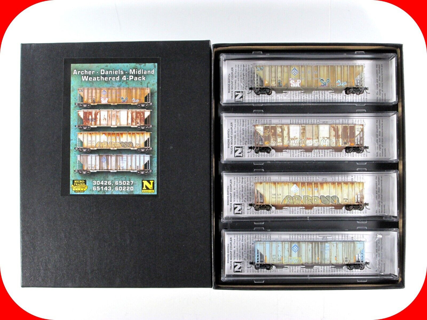 N Scale **ADM** Weathered & Graffiti Hopper 4-Pack Set --- Micro Trains 98305028