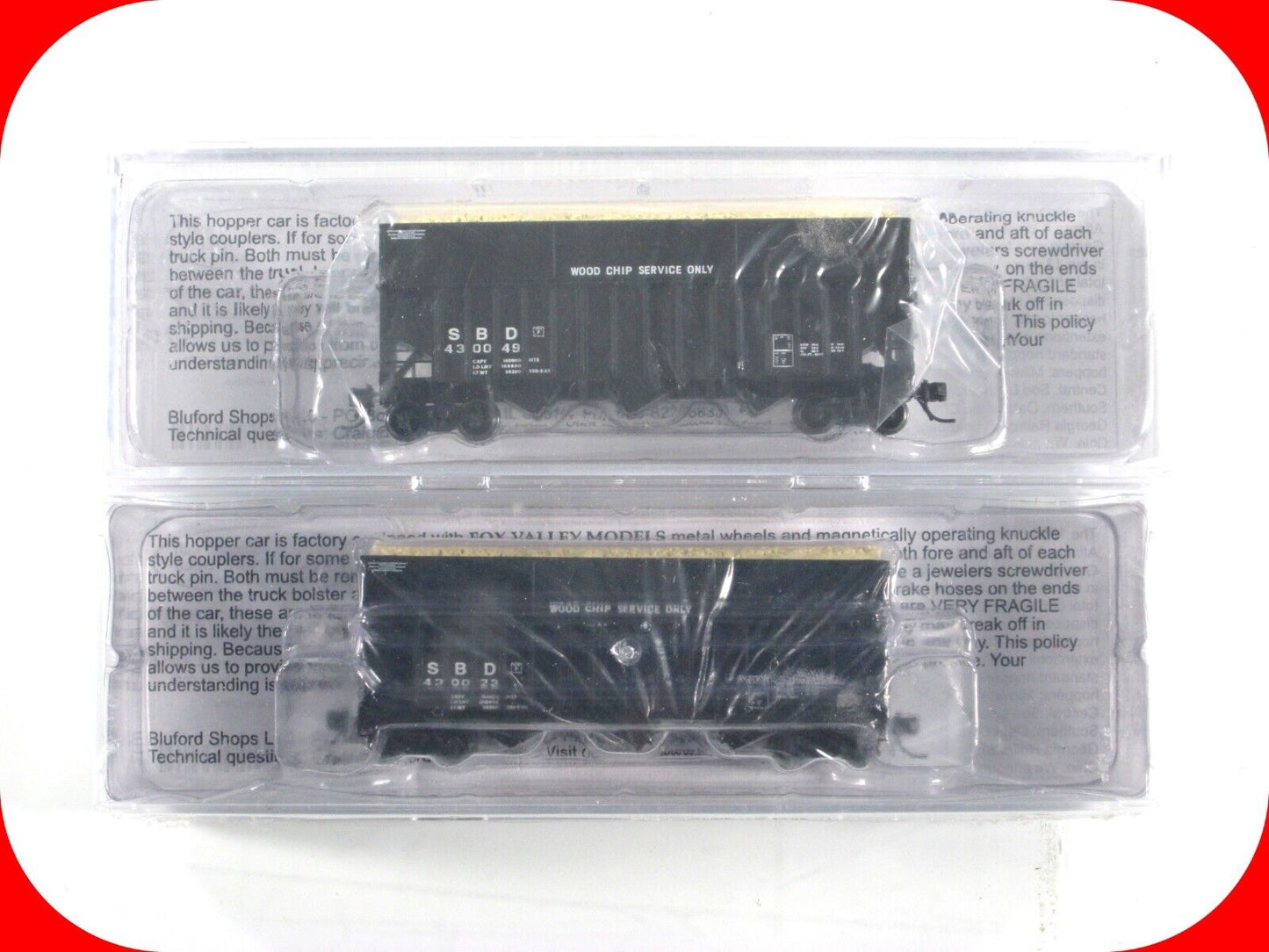 N Scale **SEABOARD** Woodchip Hopper 2-Pack Set w/ Loads - SBD  -- Bluford 18022