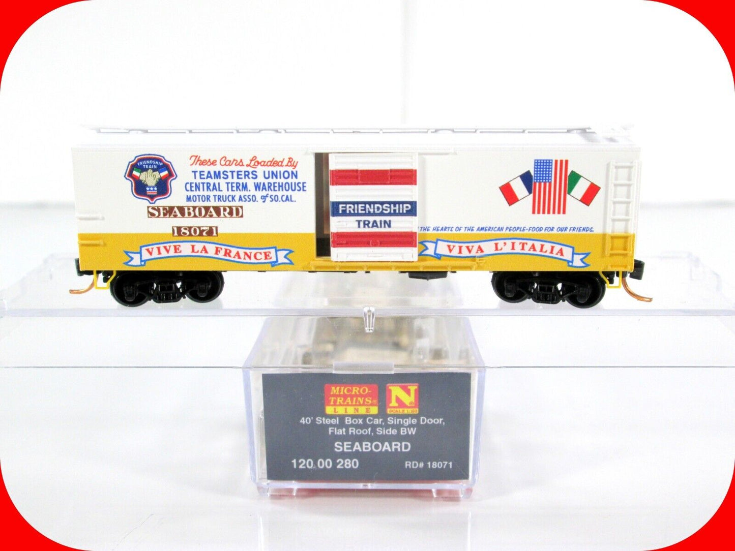 N Scale *SEABOARD* FRANCE, ITALY Friendship Train Box Car -Micro Trains 12000280