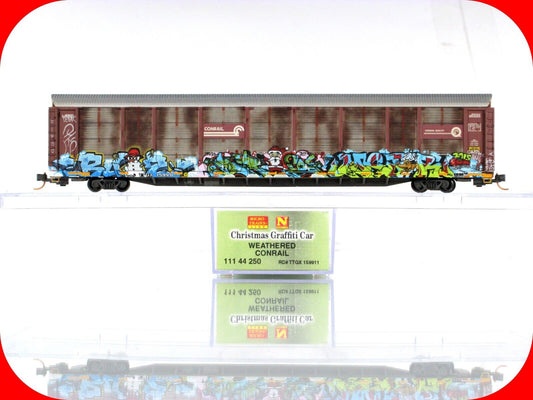 N Scale *CONRAIL* CHRISTMAS Weathered & Graffiti Auto Rack Micro Trains 11144250
