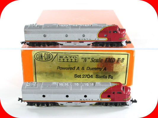 N Scale *SANTA FE* EMD E-8 Powered & Dummy A Locomotive Set -Con-Cor / Kato 2704