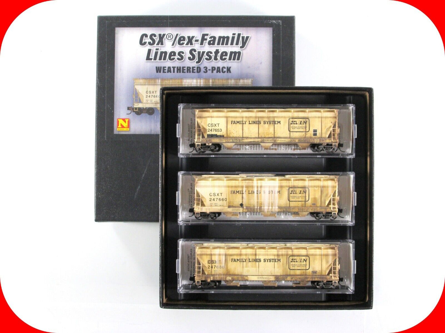 N Scale **CSX / ex-FAMILY LINES** Weathered Hopper 3-Set - Micro Trains 99305610