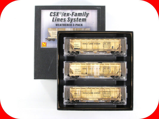 N Scale **CSX / ex-FAMILY LINES** Weathered Hopper 3-Set - Micro Trains 99305610