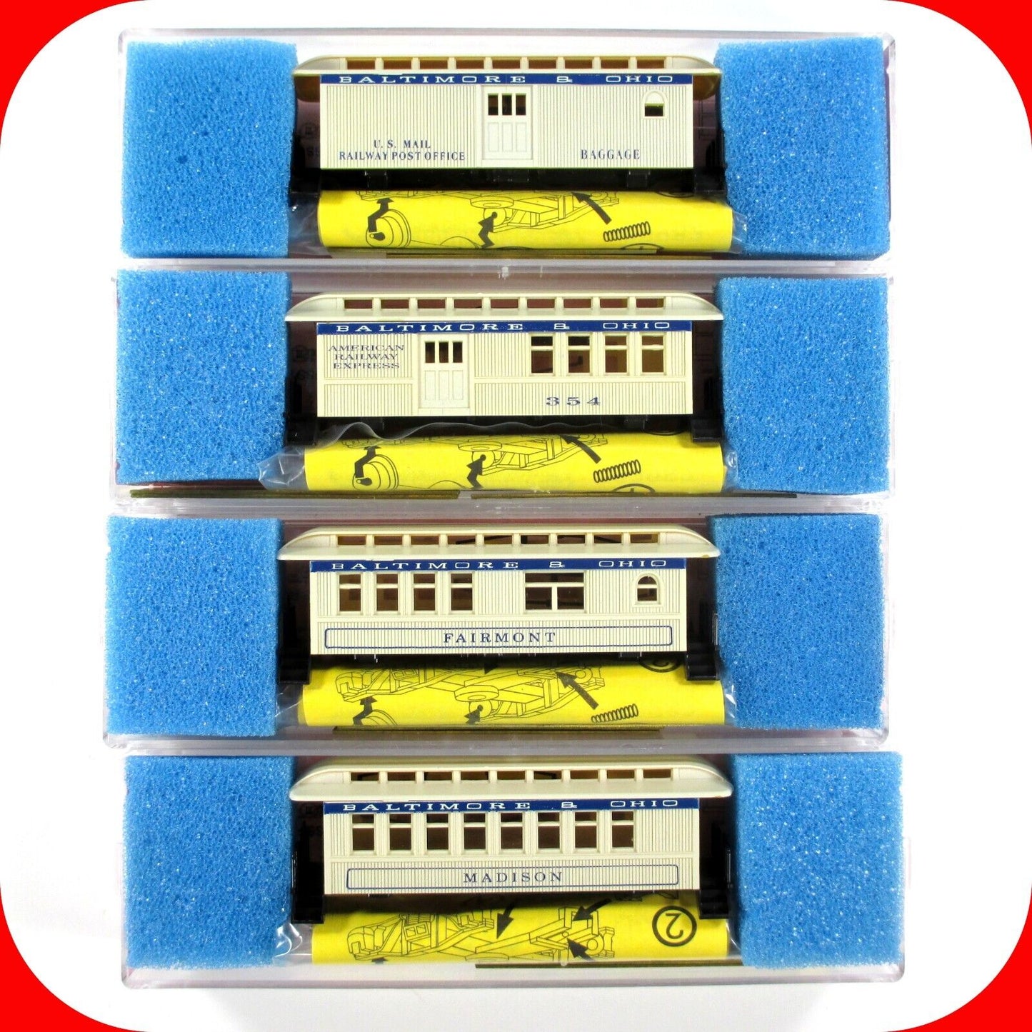N Scale BALTIMORE & OHIO Overton Old-Timer Passenger Car 4-Pack Set - Roundhouse
