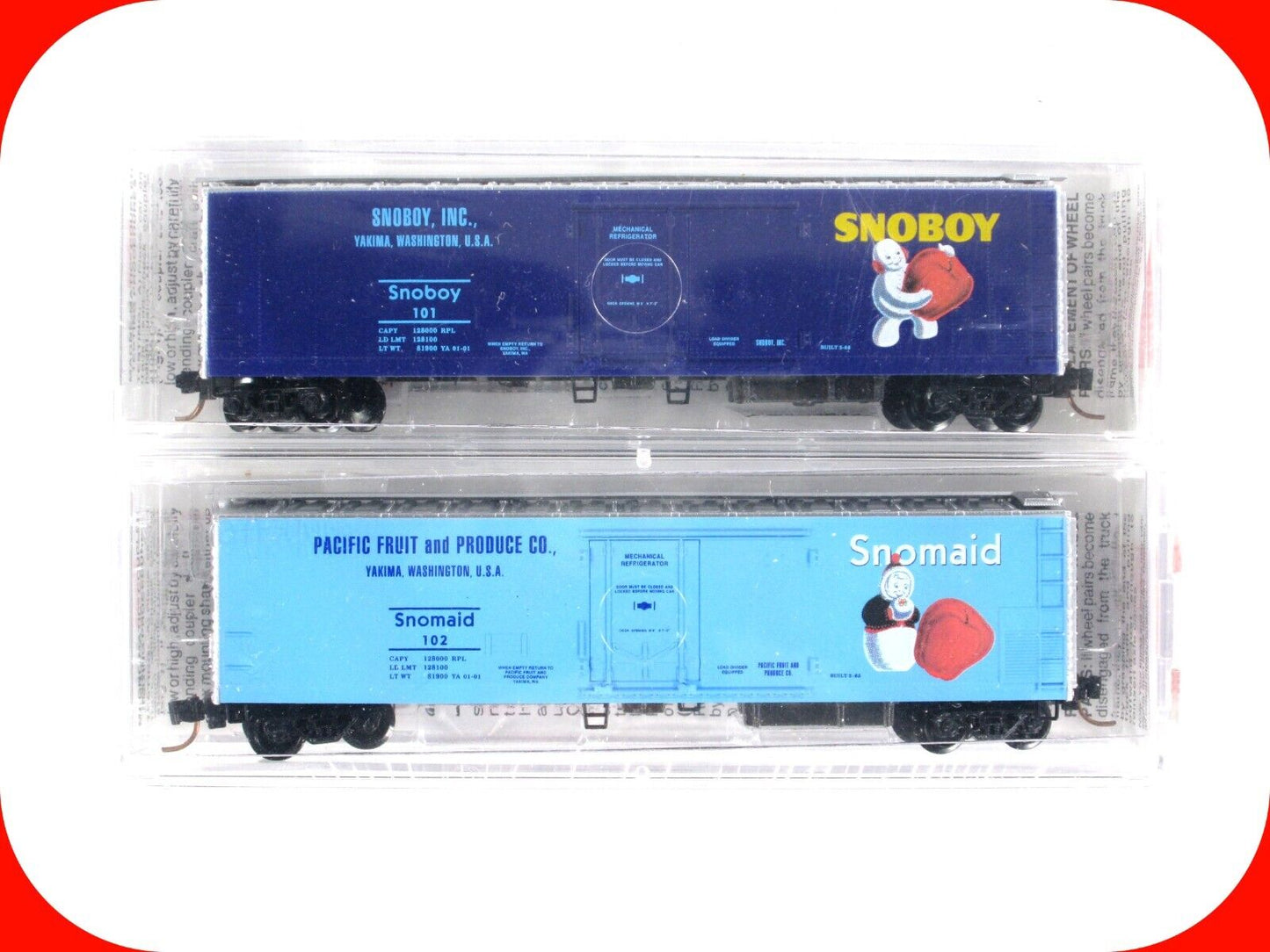 N Scale PACIFIC FRUIT ***SNOBOY, SNOMAID*** 51' Reefer Pack - Micro Trains 69112