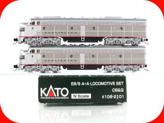 N Scale **BURLINGTON** E8/9 Locomotive AA Set #9975,9985 - Kato 106-2101 DCC Rdy