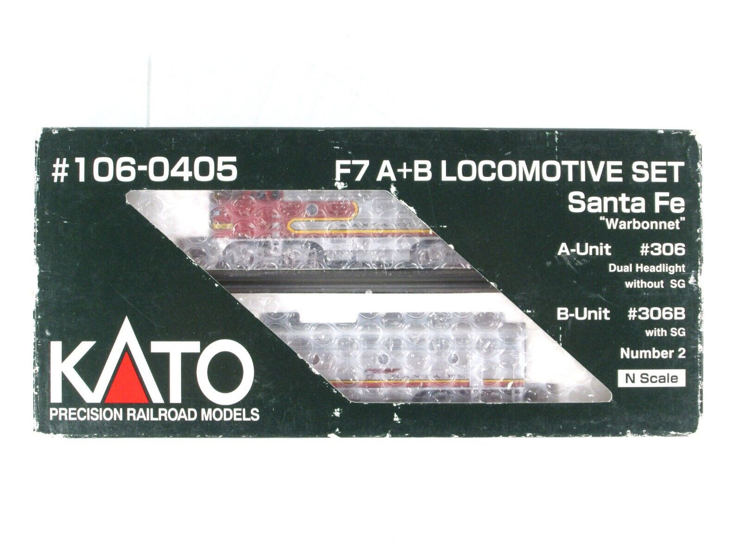 N Scale ***SANTA FE*** F7 Warbonnet AB Locomotive Set, ATSF 306 -- Kato 176-0405