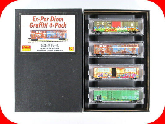 N Scale **Ex-PER DIEM** Weathered & Graffiti Box Car Set - Micro Trains 99305530
