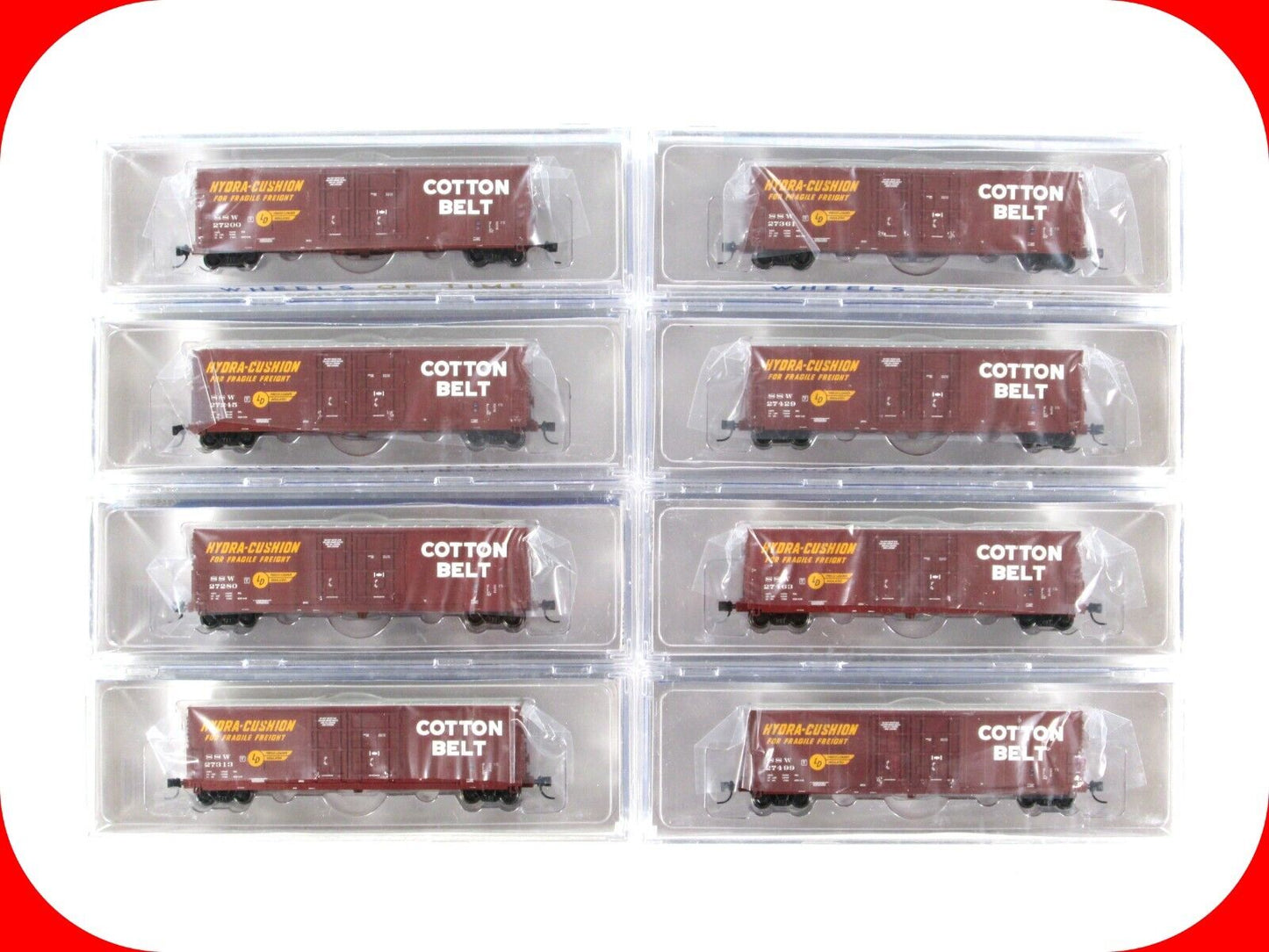 N Scale *COTTON BELT* 50' Insulated Cushion Box Car 8-Set - WHEELS of TIME *RARE