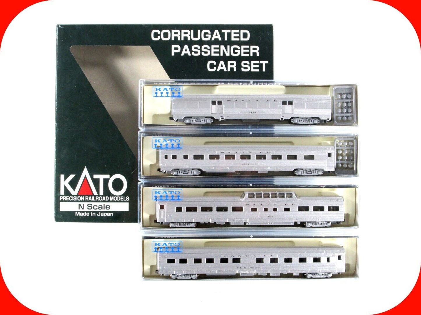 N Scale ***SANTA FE*** Lightweight Corrugated Passenger 4-Set B - Kato 106-1604