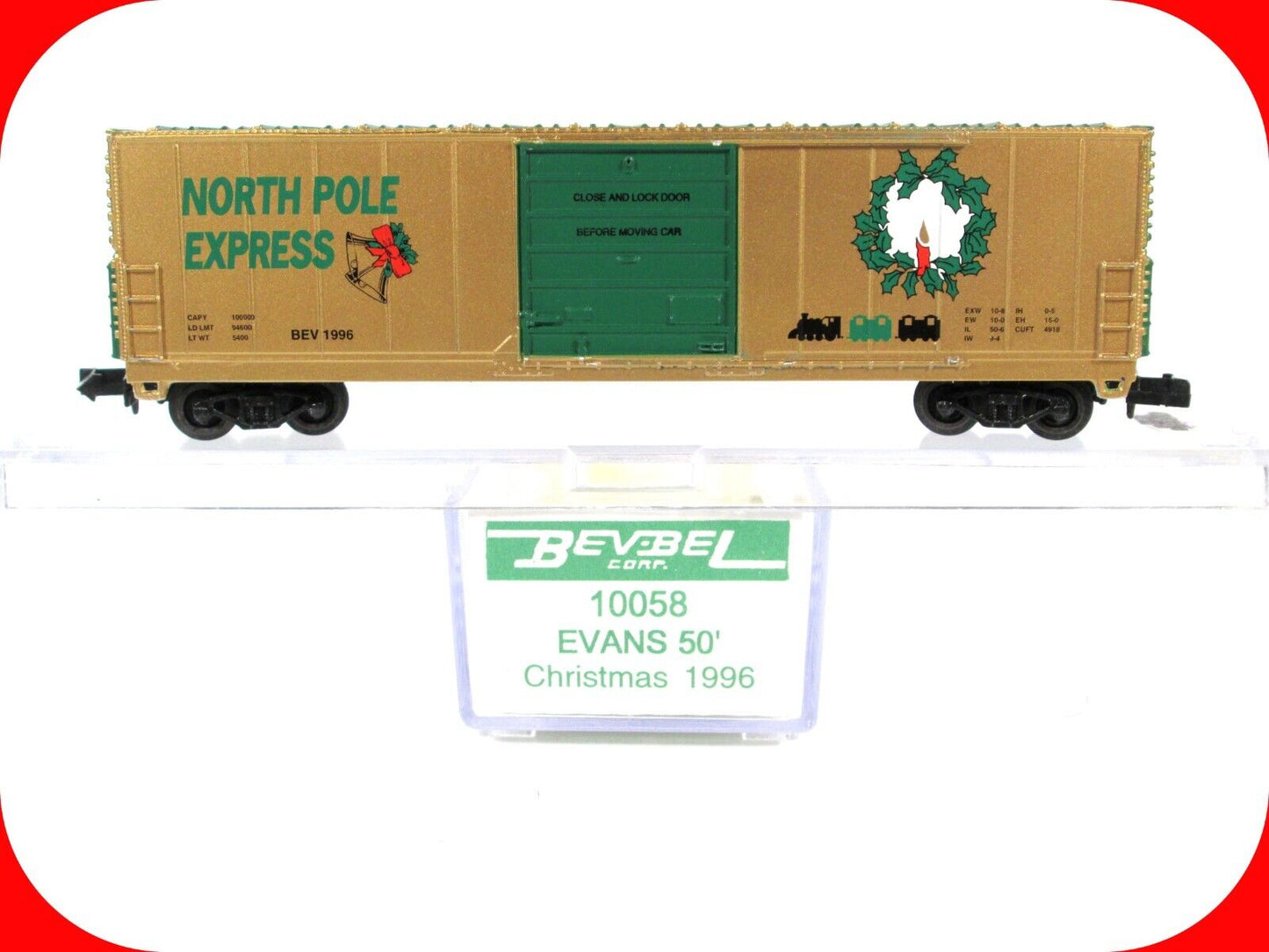 N Scale ***NORTH POLE EXPRESS*** Christmas 50' Box Car, BEV 1996 - Bev-Bel 10058