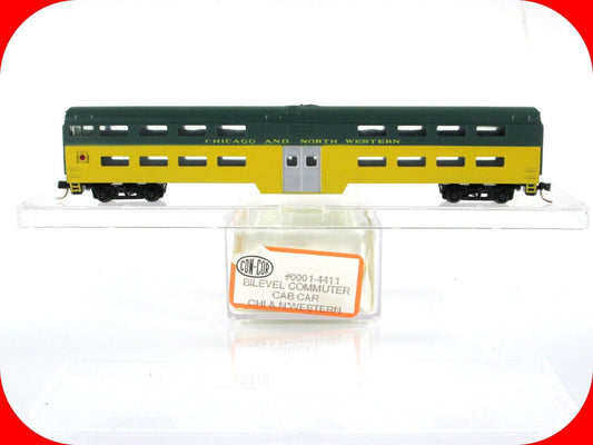 N Scale CHICAGO & NORTH WESTERN Bi-Level Commuter Cab, Con-Cor 4411, MTL Coupler