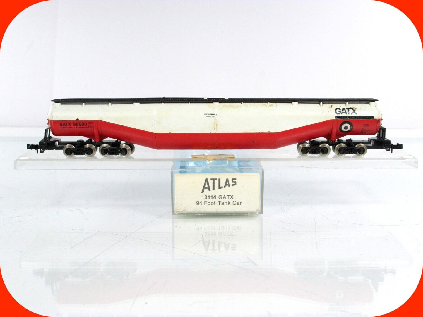 N Scale ***GATX*** 94' Jumbo Whale Belly Tank, GATX 96500 ----------- Atlas 3114