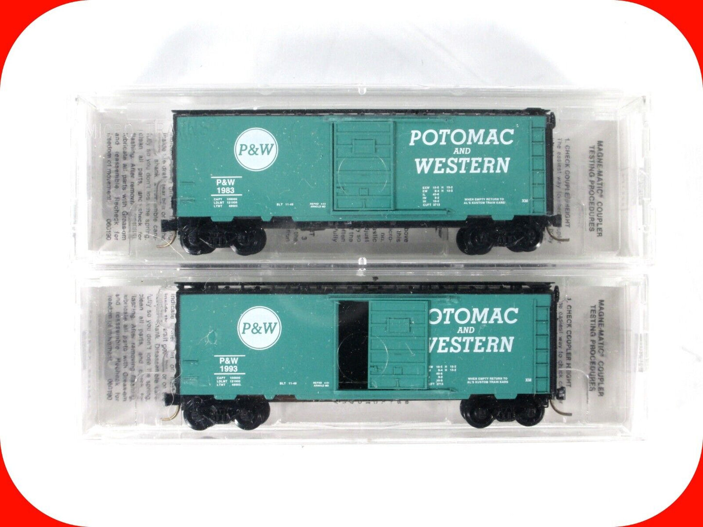 N Scale ***POTOMAC & WESTERN*** 2 Box Car Set #1983, 1993 - Micro Trains Special