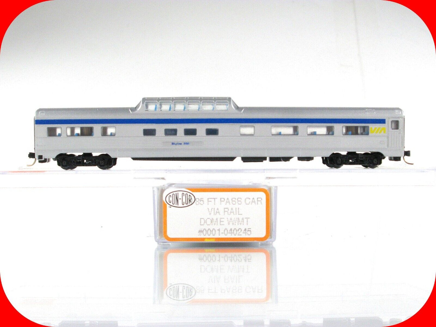 N Scale VIA Rail Dome Car *Skyline 500* - Micro Trains Couplers - Con-Cor 040245
