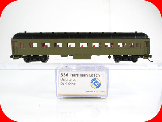 N Scale Harriman Coach - Dark Olive, Unlettered/Undecorated - WHEELS of TIME 336