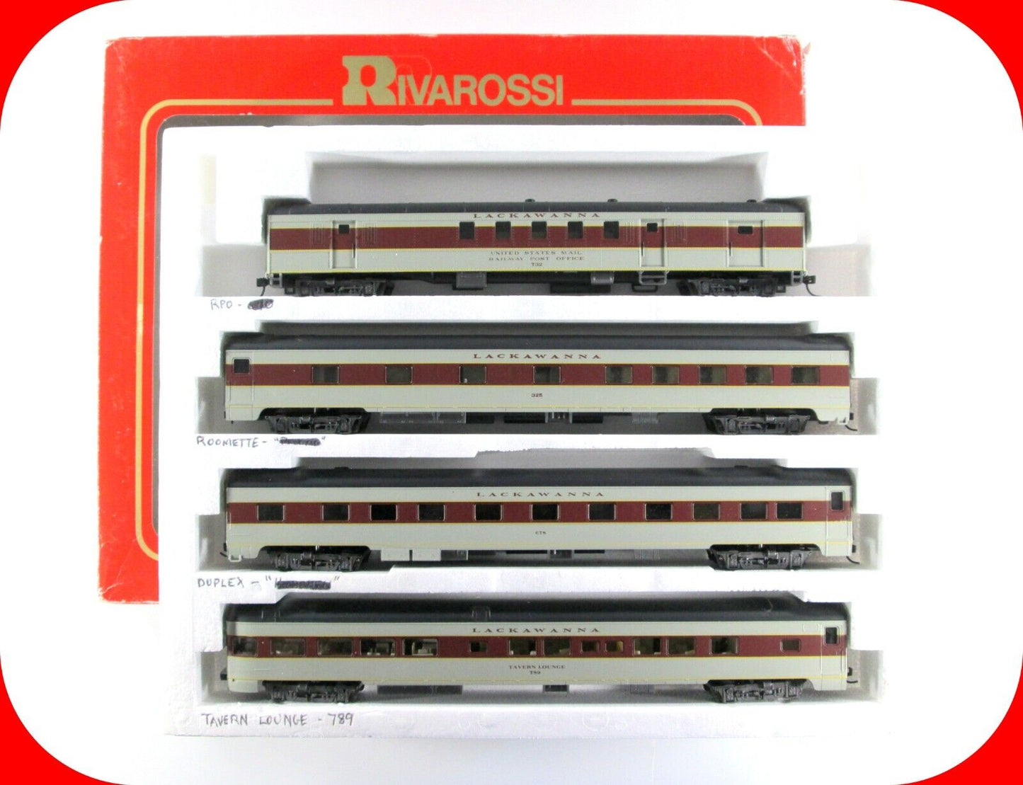 HO Scale ***LACKAWANNA*** 1930s Passenger Set B -- Rivarossi 6955, Knuckle Cplrs