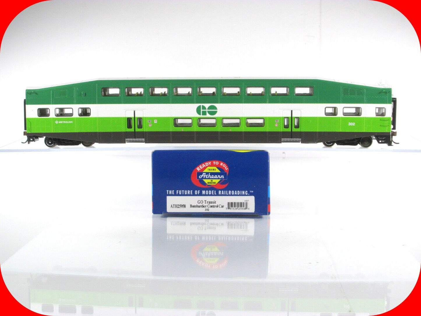 HO Scale GO TRANSIT BOMBARDIER Bi-Level Passenger Control Car #302 Athearn 25958