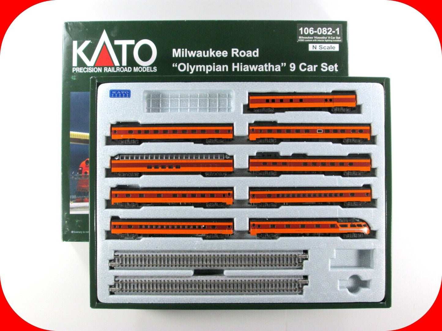 N Scale MILWAUKEE **OLYMPIAN HIAWATHA** 9-Car Set --- Kato 106-082-1 **LIGHTED**