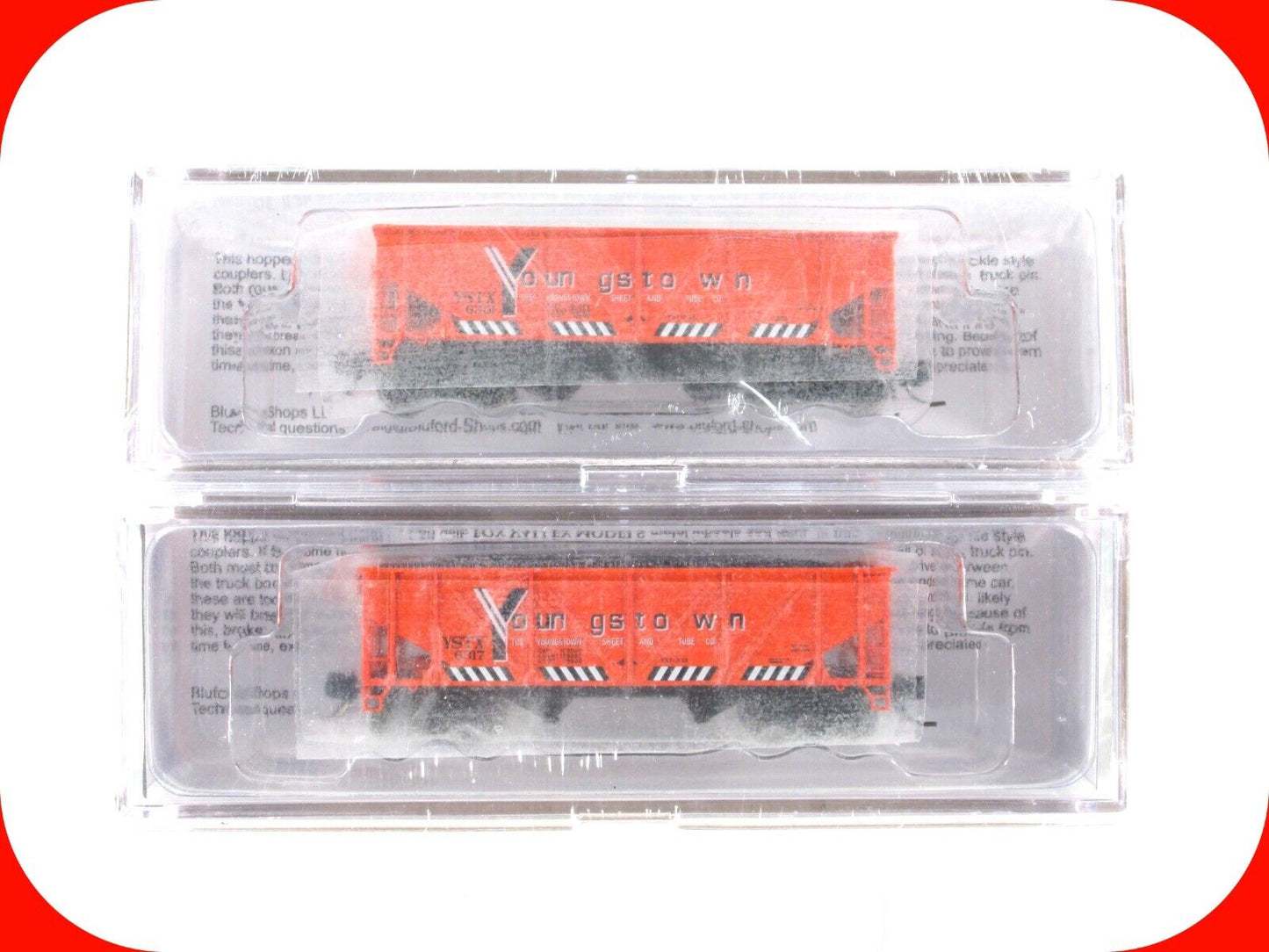 N Scale ***YOUNGSTOWN*** 2-Bay Hopper Set w/ Coal Loads ---- Bluford NSE Special