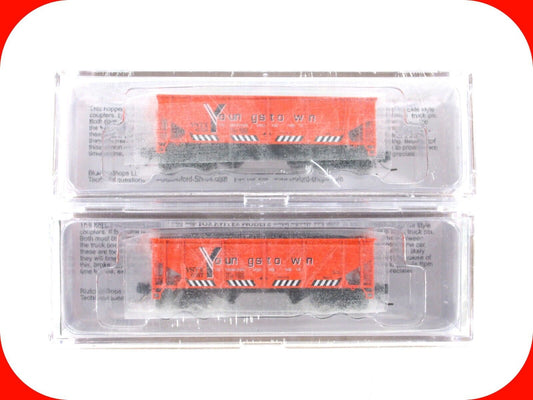 N Scale ***YOUNGSTOWN*** 2-Bay Hopper Set w/ Coal Loads ---- Bluford NSE Special