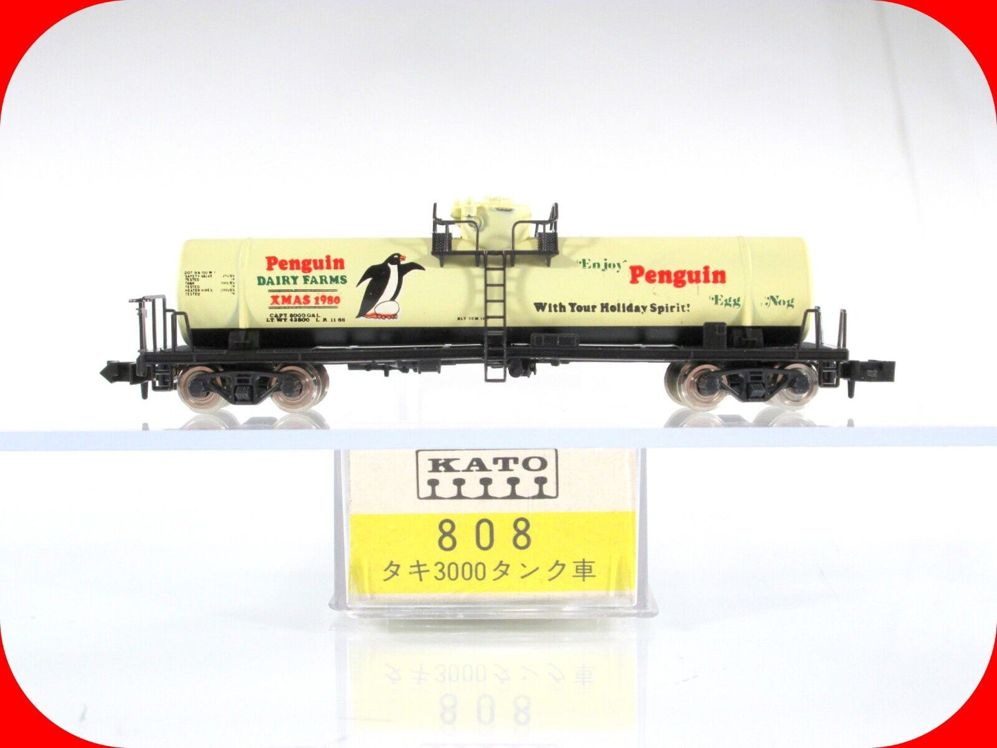 N Scale ***PENGUIN DAIRY FARMS CHRISTMAS*** 1980 Tank Car - Kato 808 3000 **RARE