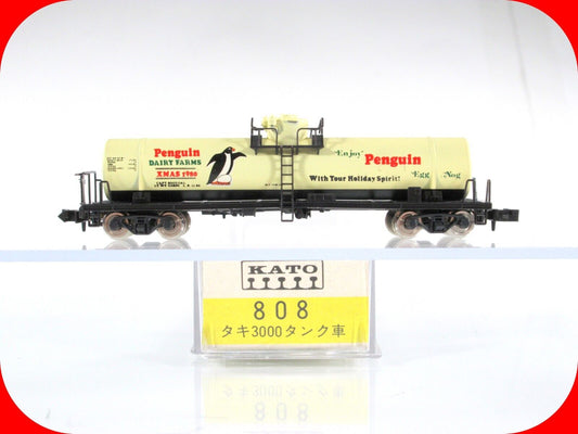 N Scale ***PENGUIN DAIRY FARMS CHRISTMAS*** 1980 Tank Car - Kato 808 3000 **RARE