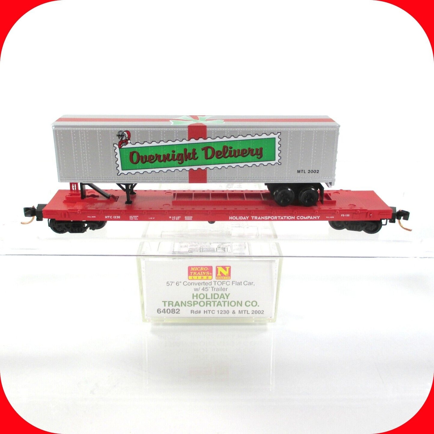 N Scale **CHRISTMAS OVERNIGHT DELIVERY** Flat Car & Trailer - Micro Trains 64082