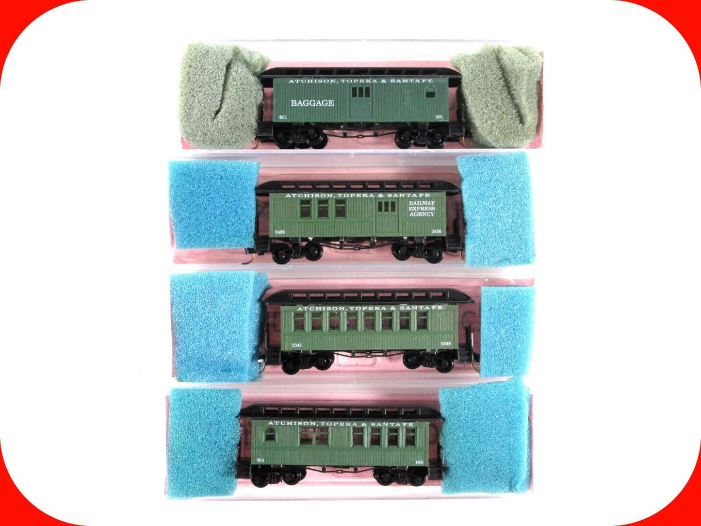 N Scale ***SANTA FE*** OVERTON Old-Time Passenger 4-Pack --Roundhouse, MTL Cplrs