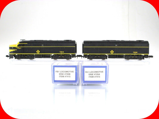 N Scale **ERIE** FA1 FB1 Diesel Locomotive Pair #725 - Life-Like 7415, Runs Well