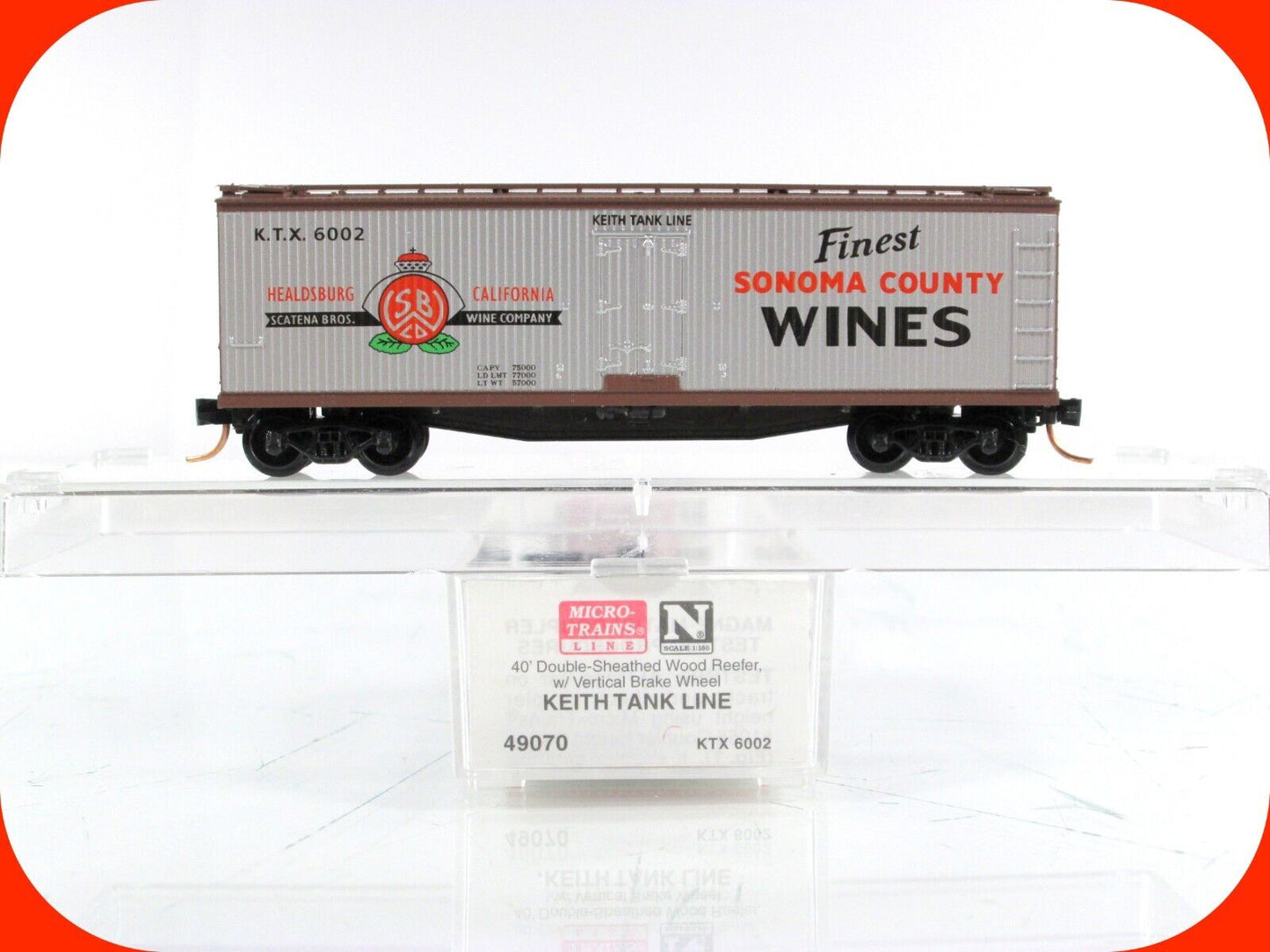N Scale ***KEITH TANK LINE WINES*** 40' Ice Reefer KTX 6002 - Micro Trains 49070