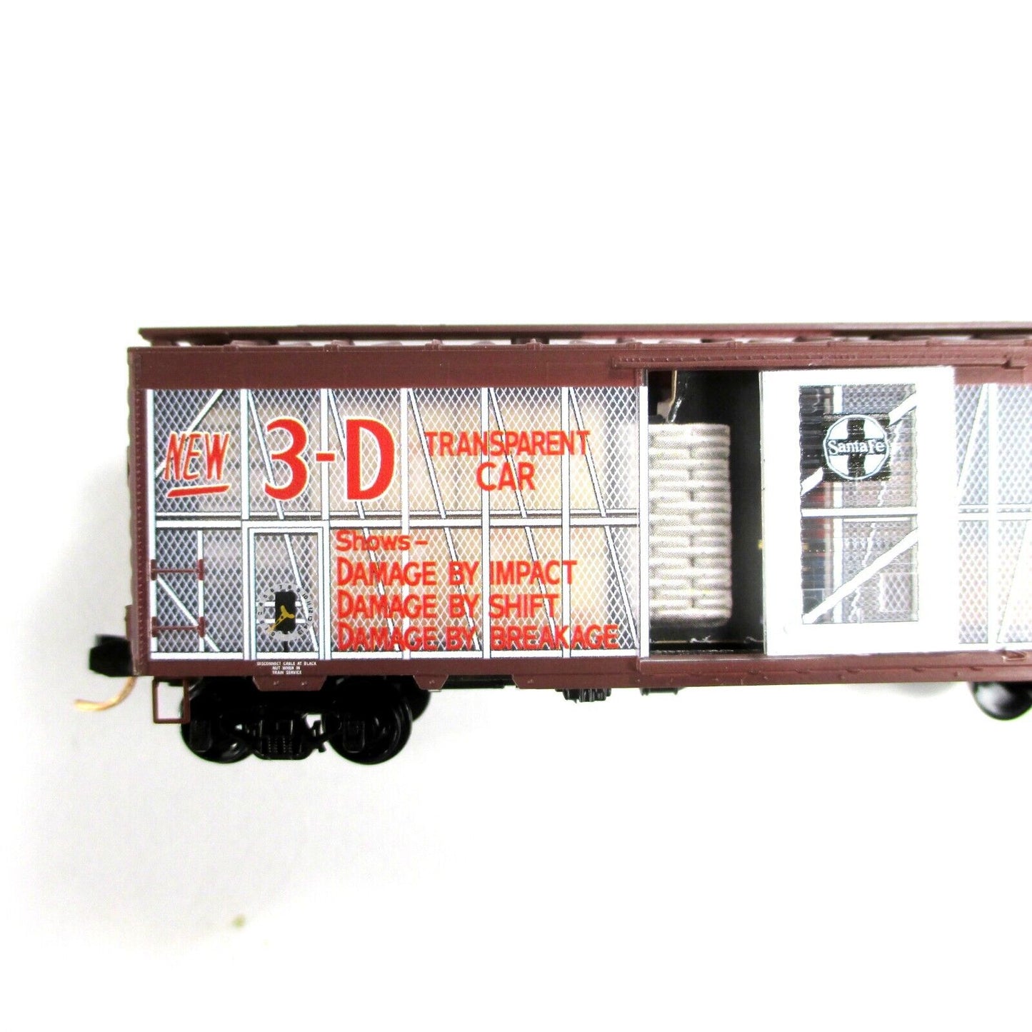 N Scale ***SANTA FE*** Transparent Impact Demo Box Car --- Micro Trains 02000197