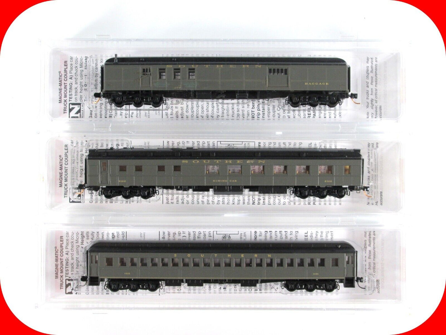 N Scale SOUTHERN Heavyweight - Baggage, Coach, Diner - 3-Car Set -- Micro Trains