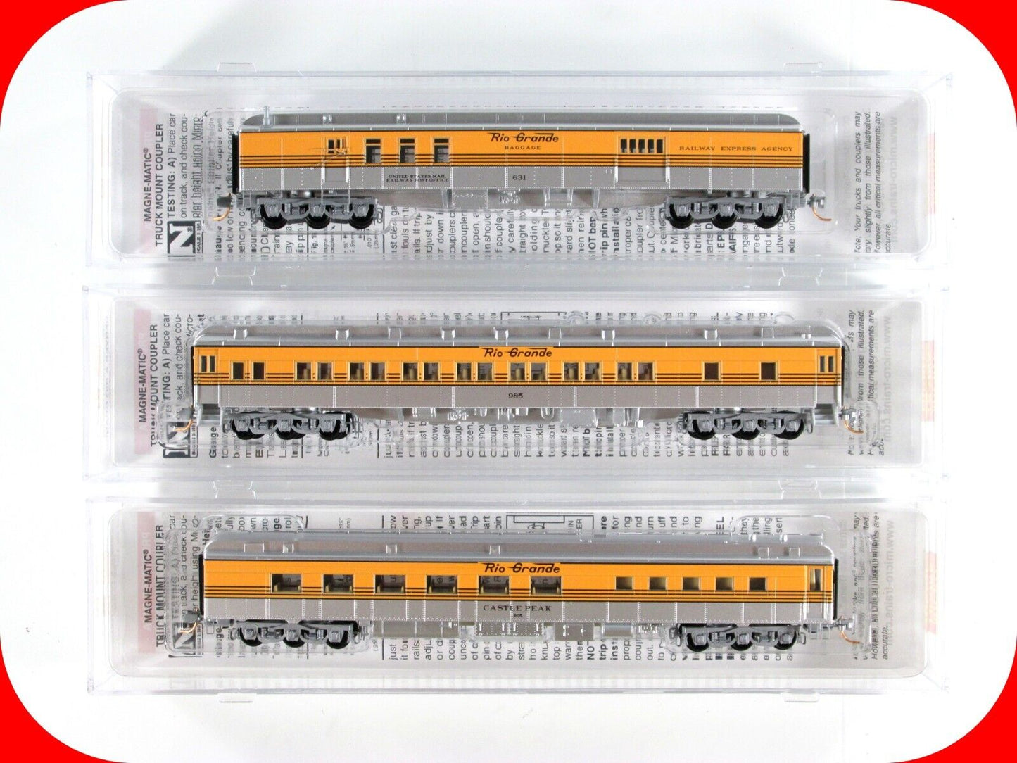 N Scale DENVER RIO GRANDE WESTERN / D&RGW Passenger Car 3-Pack Set -Micro Trains