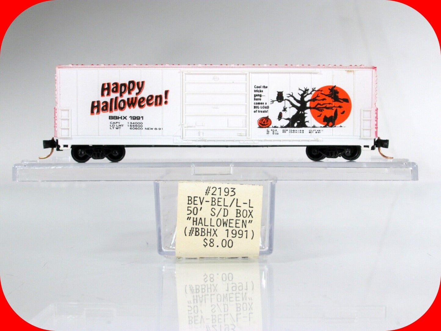 N Scale Happy HALLOWEEN Box Car BBHX 1991 -Bev-Bel 2193, Micro Trains Clpr *RARE