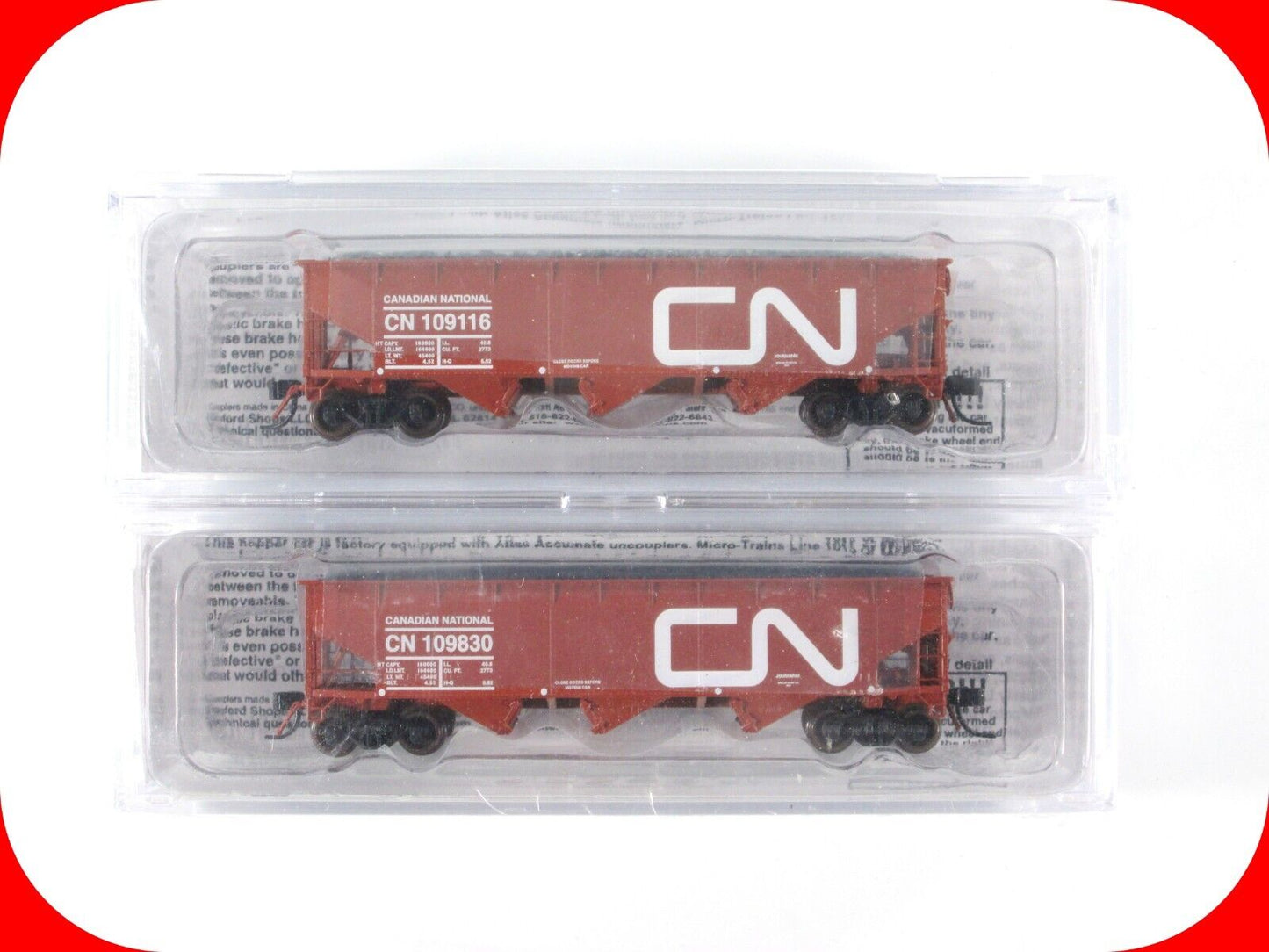 N Scale CANADIAN NATIONAL Hopper 2-Pack Set - CN 109116, 109830 -- Bluford 73162