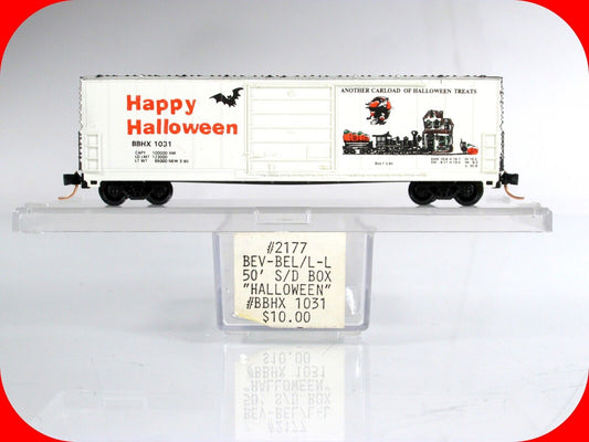 N Scale Happy HALLOWEEN Box Car BBHX 1031 -Bev-Bel 2177, Micro Trains Clpr *RARE