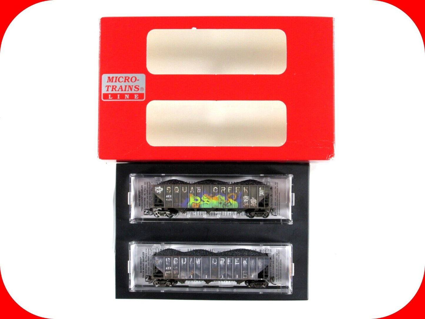 N Scale ***AEX, SQUAW CREEK*** Weathered Coal Hopper Set - Micro Trains 99305034