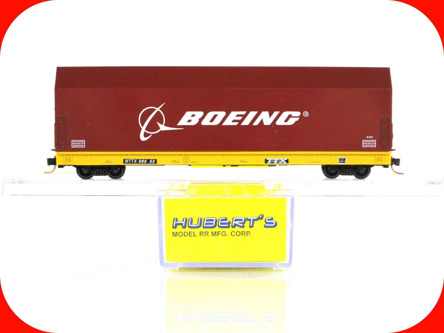 N Scale ***BOEING SKYBOX*** on Flat Car, TTX  98053 - Hubert's / LBF,  MTL Cplrs