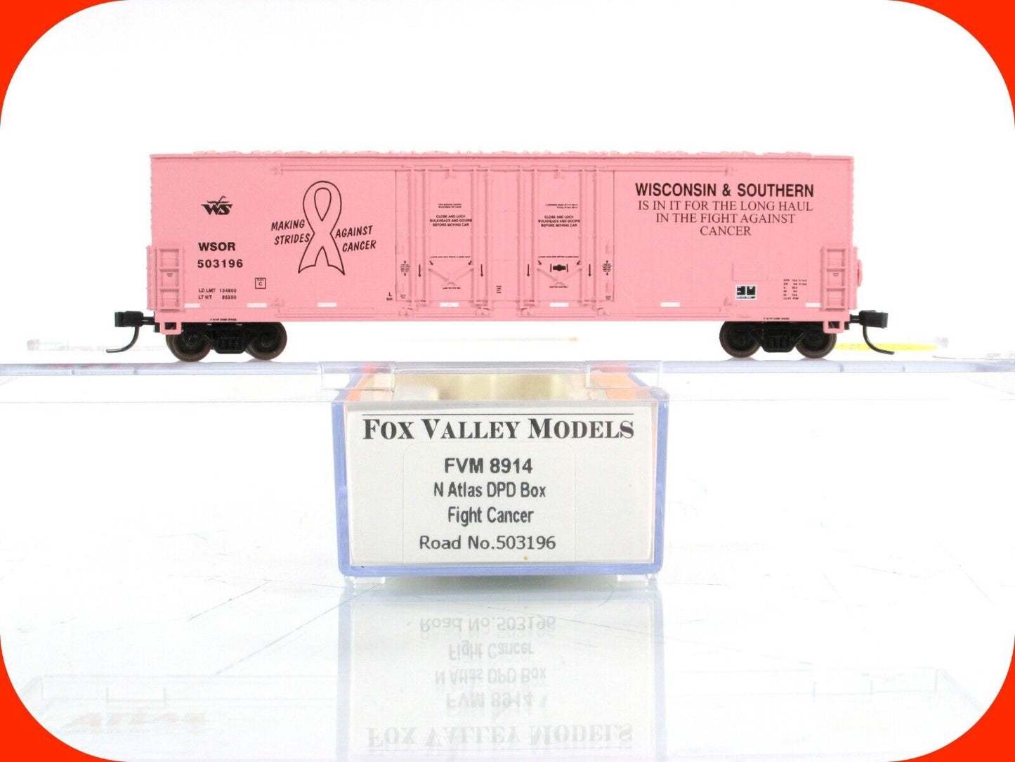 N Scale ***FIGHT AGAINST CANCER*** Box Car, WSOR 503196 - Fox Valley 8914 **RARE