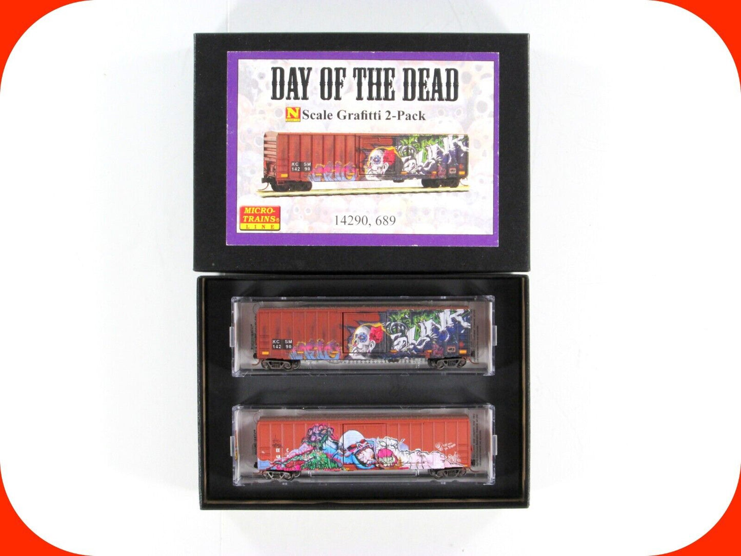 N Scale ***DAY of the DEAD*** HALLOWEEN Graffiti Box Cars, Micro Trains 99305470