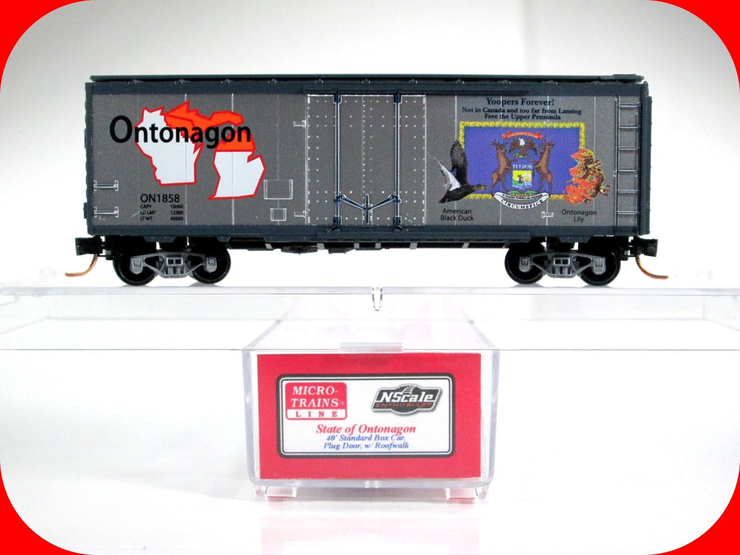 N Scale ONTONAGON State 40' Box Car *Yoopers Forever* On 1858 - Micro Trains NSE