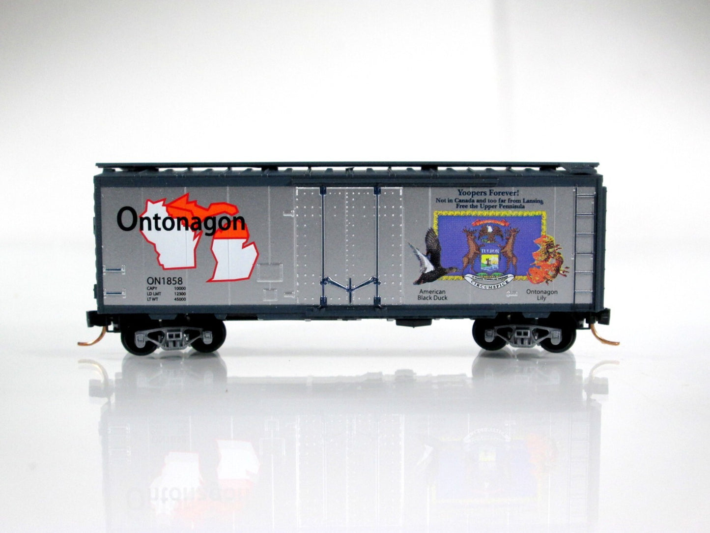 N Scale ONTONAGON State 40' Box Car *Yoopers Forever* On 1858 - Micro Trains NSE