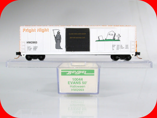 N Scale Halloween FRIGHT NIGHT / GRIM REAPER Box Car - Bev-Bel,  MTL Clprs *RARE