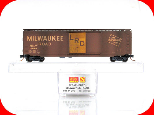 N Scale ***MILWAUKEE ROAD*** Weathered 50' Box Car #16619 -Micro Trains 03144380