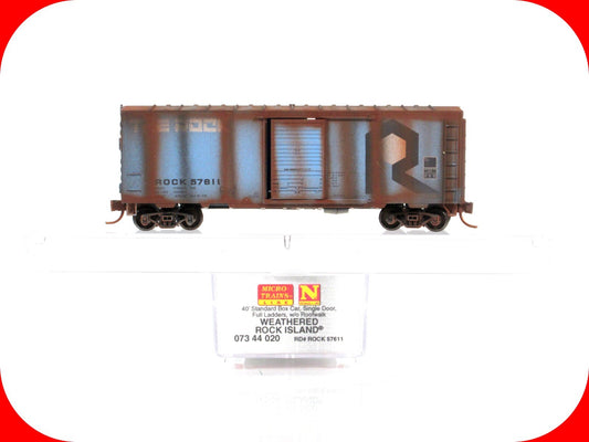 N Scale ***ROCK ISLAND*** Weathered 40' Box Car #57611 - Micro Trains 07344020