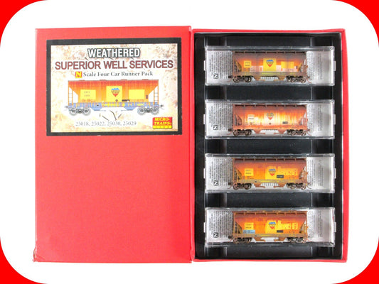 N Scale **SUPERIOR WELL SERVICES** Weathered Hopper Pack - Micro Trains 99305200